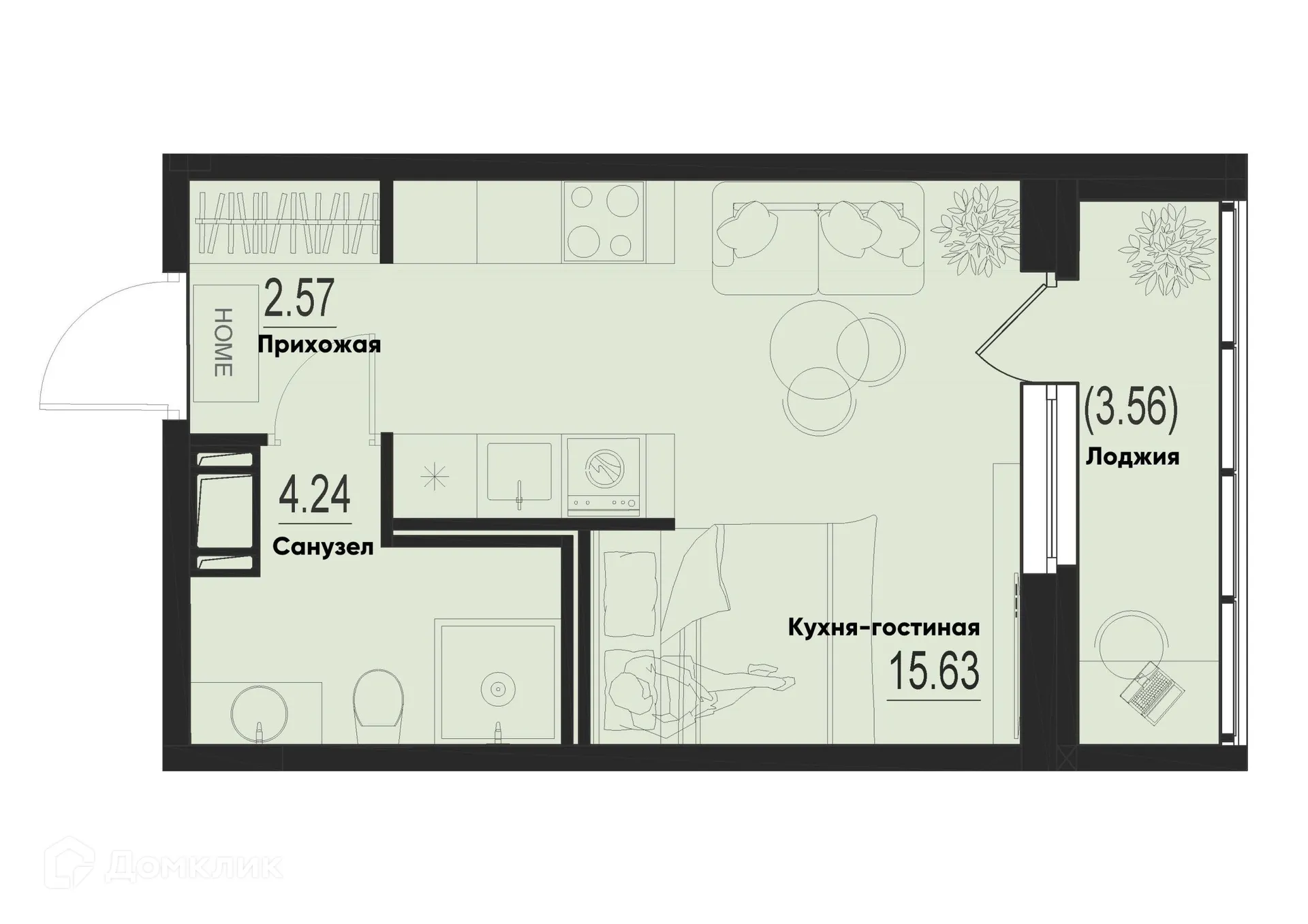 Планировка студии квартиры 24.22 м² в ЖК ID Murino III (Ай ди Мурино III), г. Мурино — фото 1