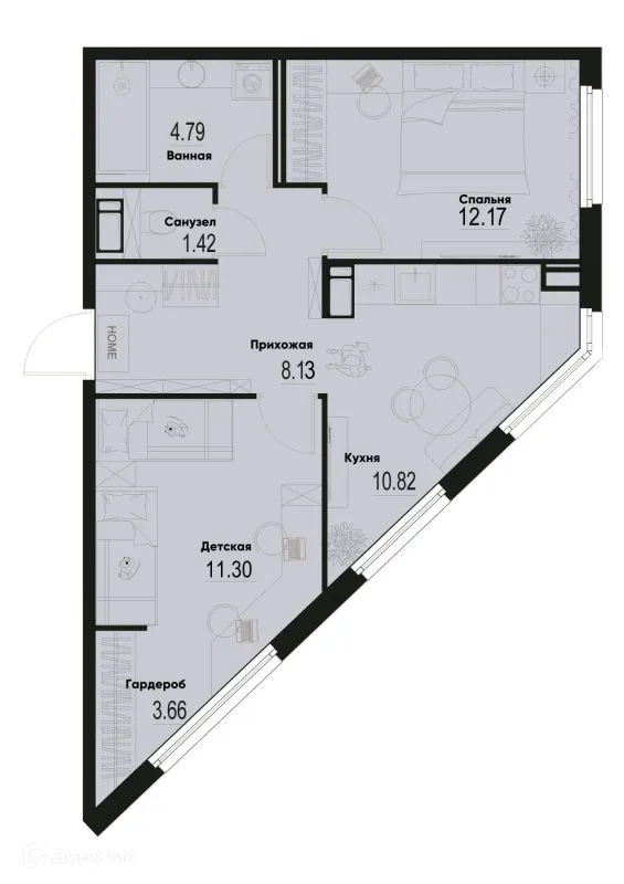 Планировка 2 комн. в ЖК ID Murino III (Ай ди Мурино III)
