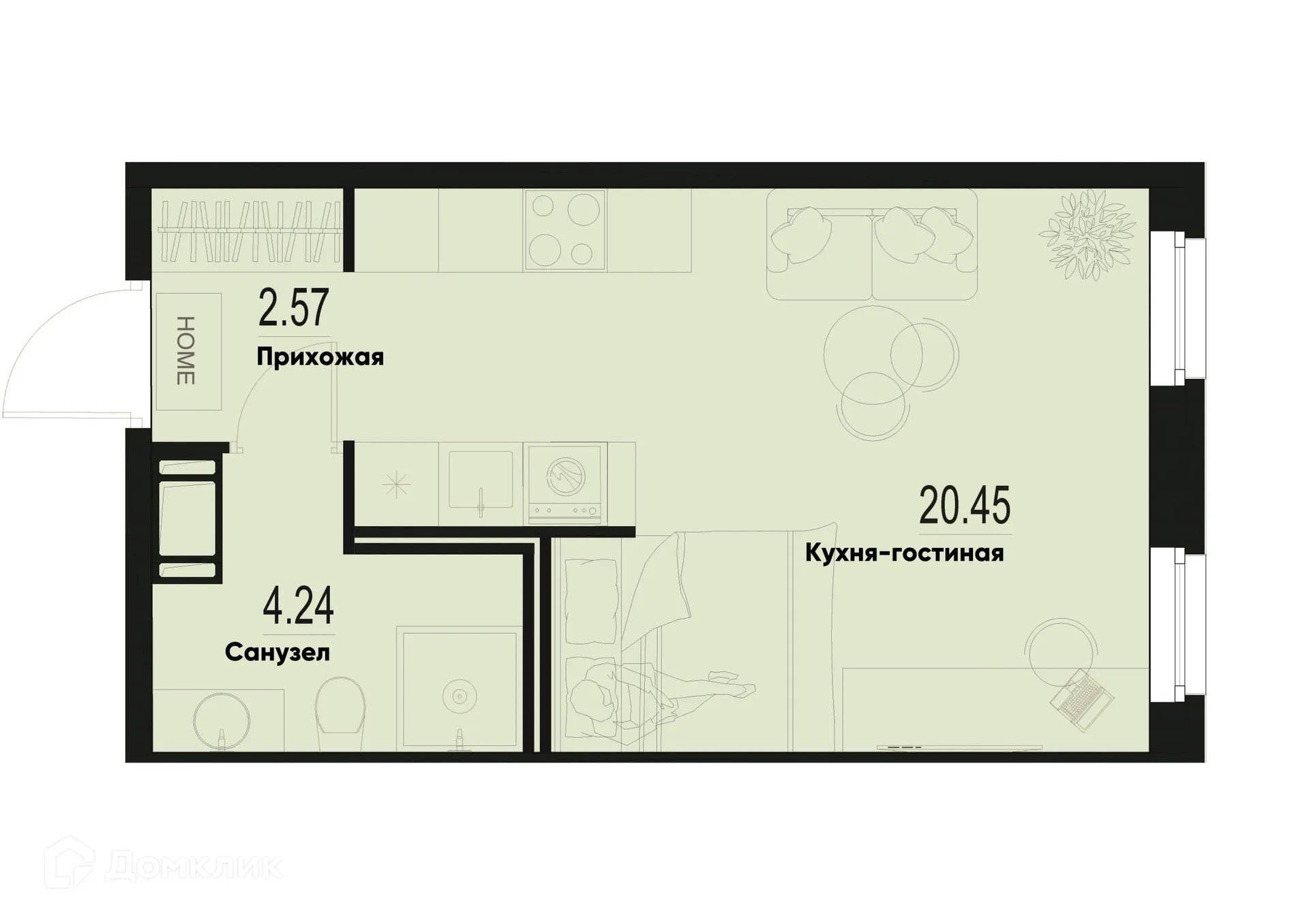 Планировка студии квартиры 27.26 м² в ЖК ID Murino III (Ай ди Мурино III), г. Мурино — фото 1