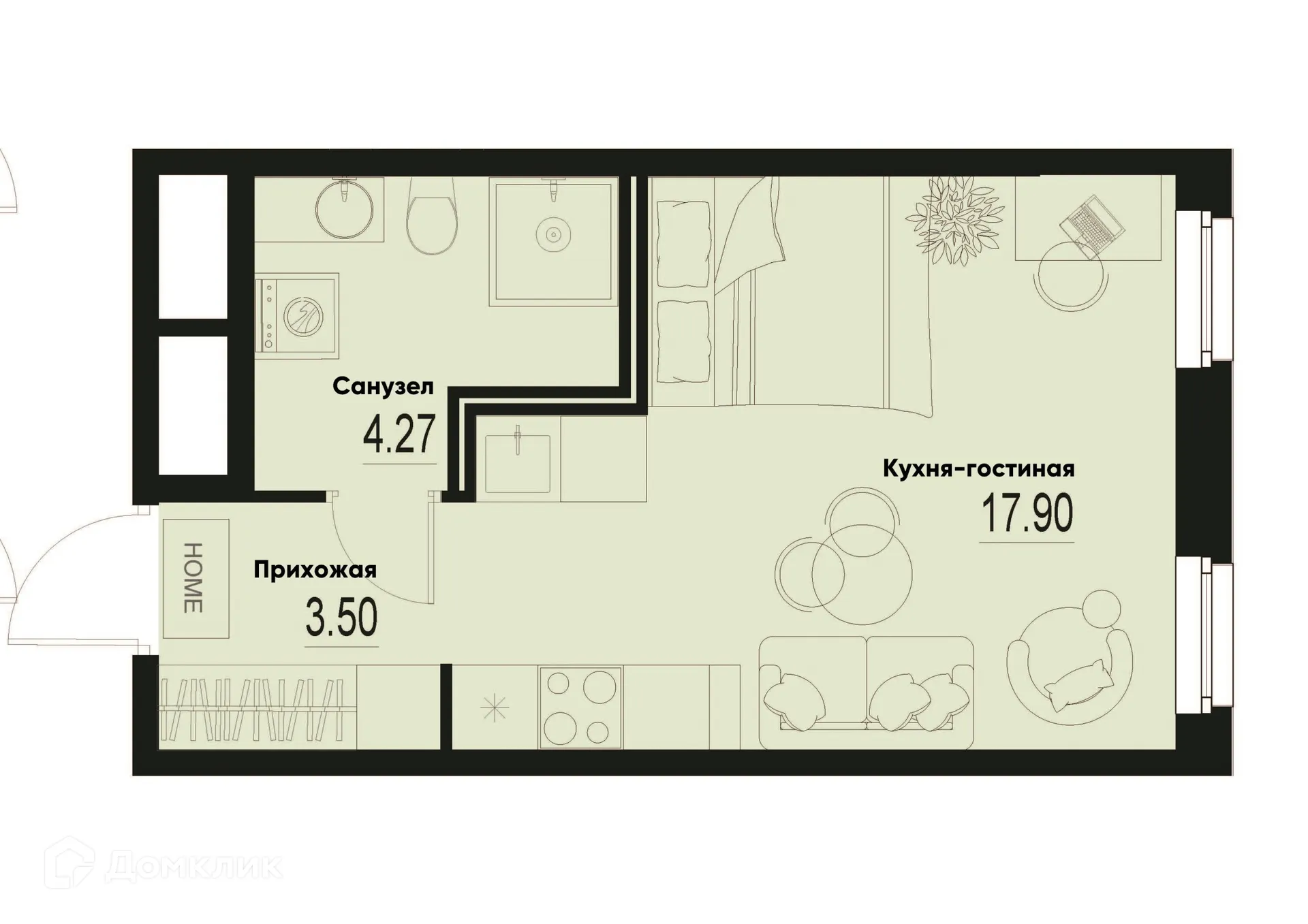 Планировка студии квартиры 25.67 м² в ЖК ID Murino III (Ай ди Мурино III), г. Мурино — фото 1