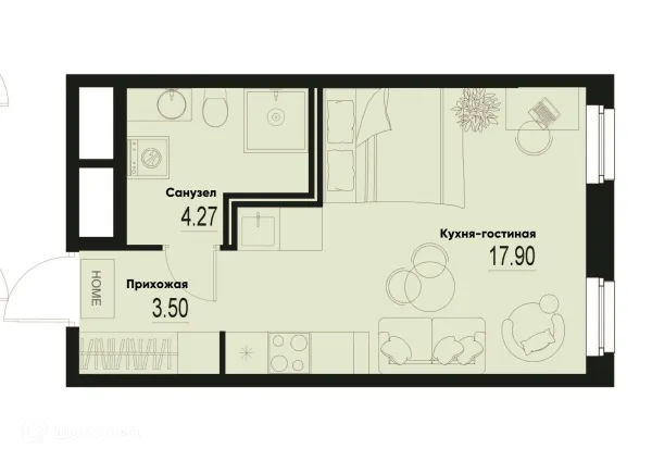 Планировка Студия в ЖК ID Murino III (Ай ди Мурино III)