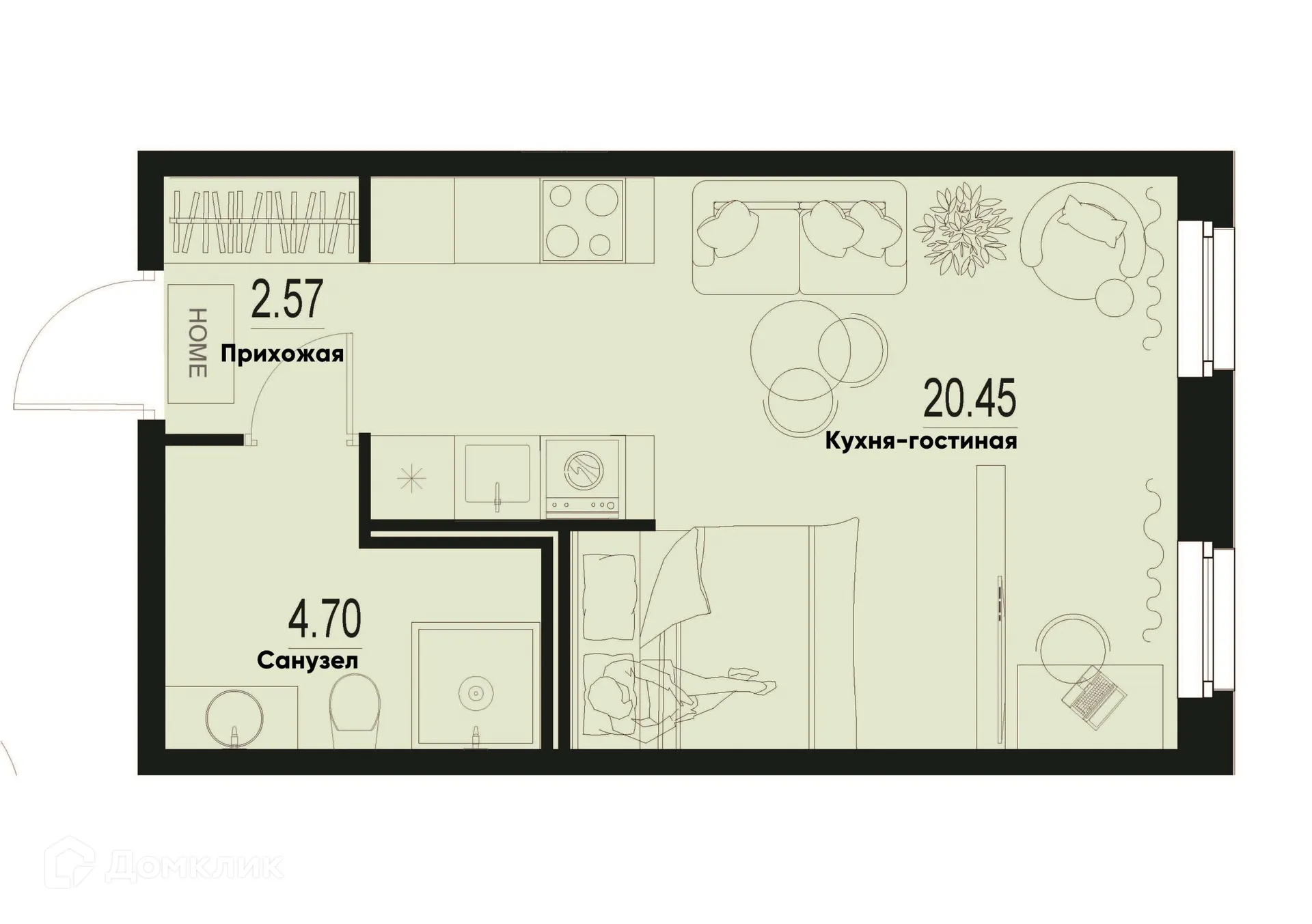 Планировка студии квартиры 27.72 м² в ЖК ID Murino III (Ай ди Мурино III), г. Мурино — фото 1