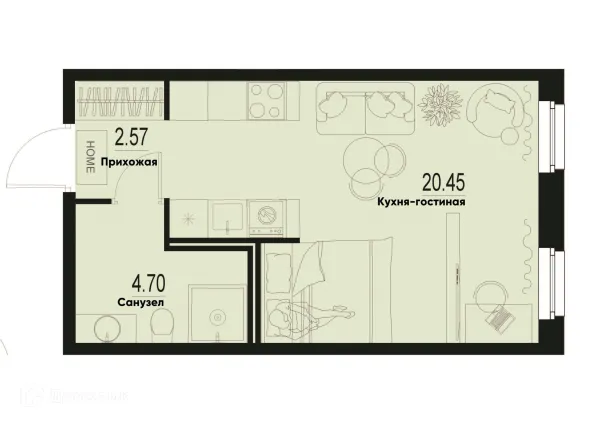 Планировка Студия в ЖК ID Murino III (Ай ди Мурино III)