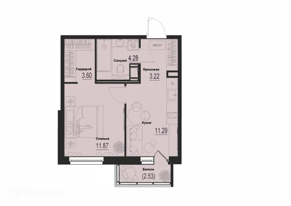 Планировка 1 комн. в ЖК ID Murino III (Ай ди Мурино III)