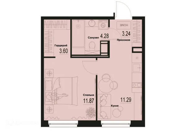 Планировка 1 комн. в ЖК ID Murino III (Ай ди Мурино III)