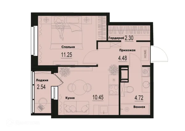 Планировка 1 комн. в ЖК ID Murino III (Ай ди Мурино III)
