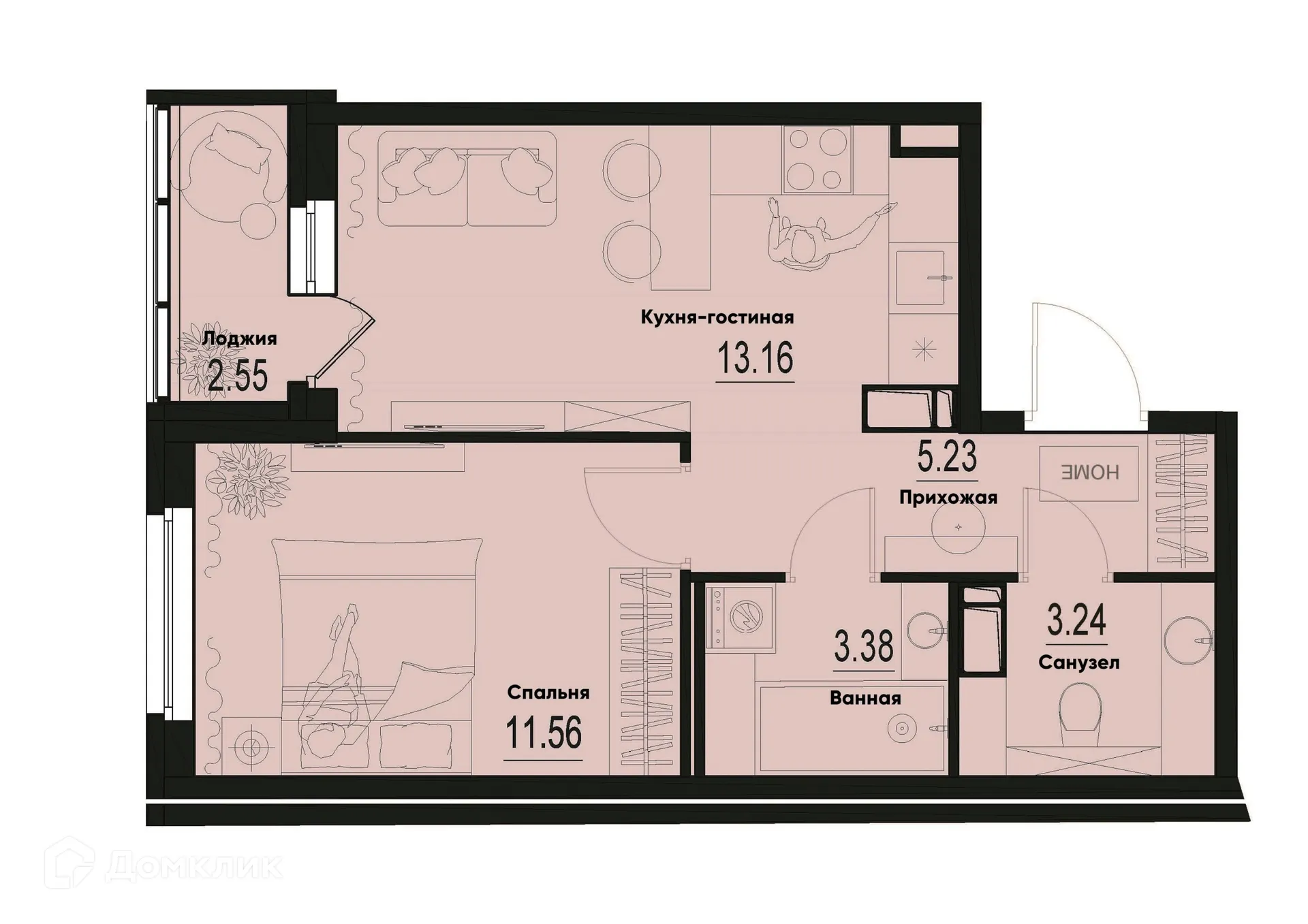 Планировка 1-комнатной квартиры 37.84 м² в ЖК ID Murino III (Ай ди Мурино III), г. Мурино — фото 1
