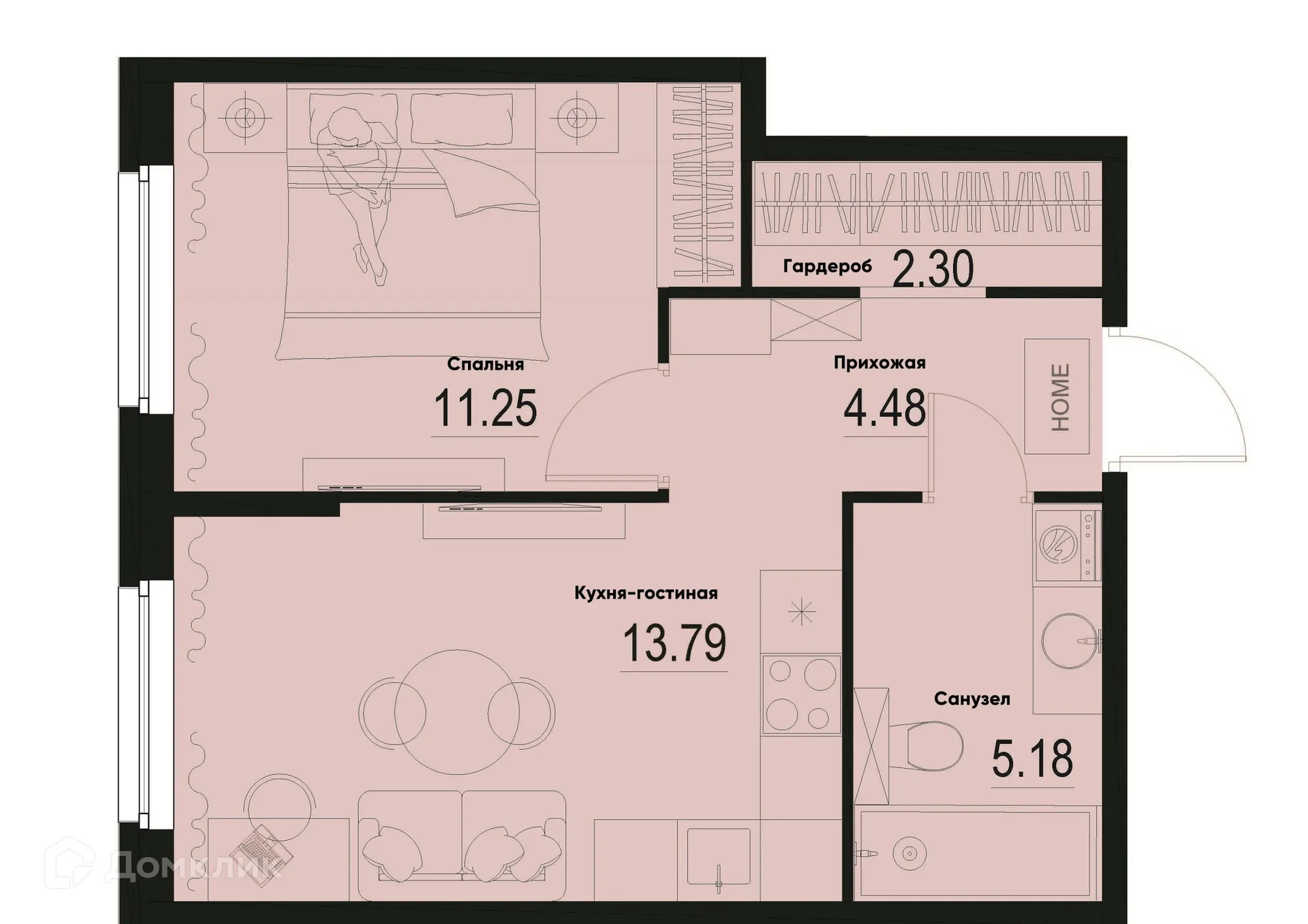 Планировка 1-комнатной квартиры 37 м² в ЖК ID Murino III (Ай ди Мурино III), г. Мурино — фото 1