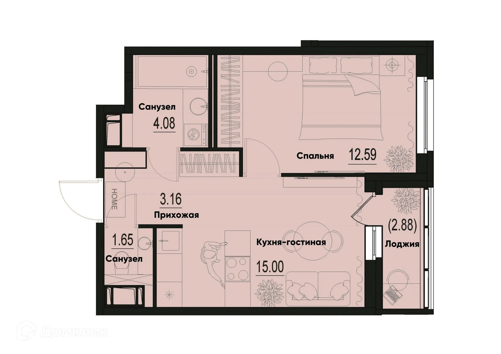 Планировка 1-комнатной квартиры 37.92 м² в ЖК ID Murino III (Ай ди Мурино III), г. Мурино — фото 1