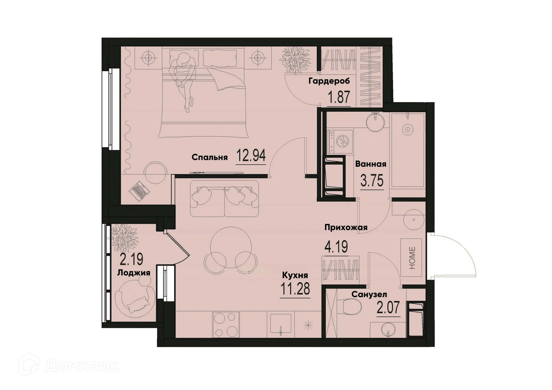 Планировка 1-комнатной квартиры 37.19 м² в ЖК ID Murino III (Ай ди Мурино III), г. Мурино — фото 1
