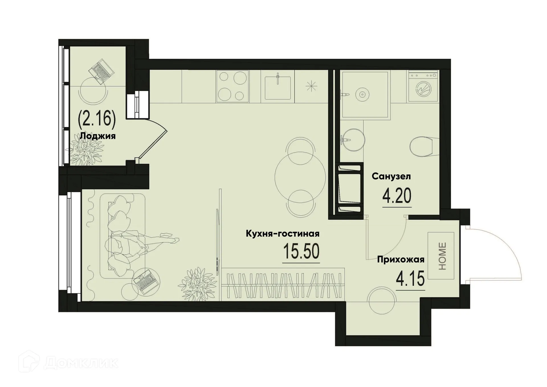 Планировка студии квартиры 24.93 м² в ЖК ID Murino III (Ай ди Мурино III), г. Мурино — фото 1