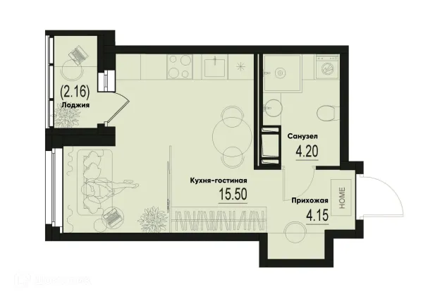 Планировка Студия в ЖК ID Murino III (Ай ди Мурино III)
