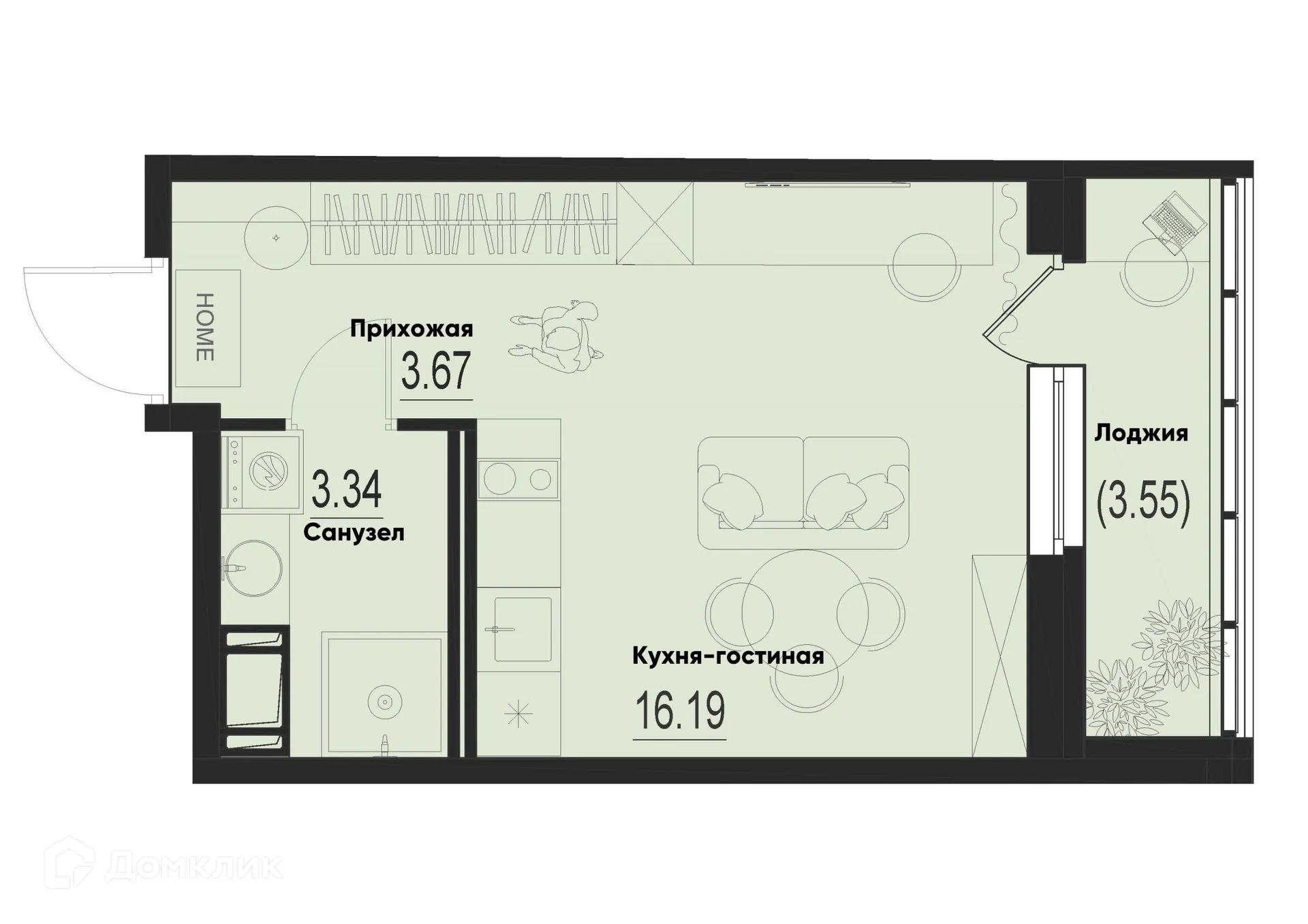 Планировка студии квартиры 24.98 м² в ЖК ID Murino III (Ай ди Мурино III), г. Мурино — фото 1