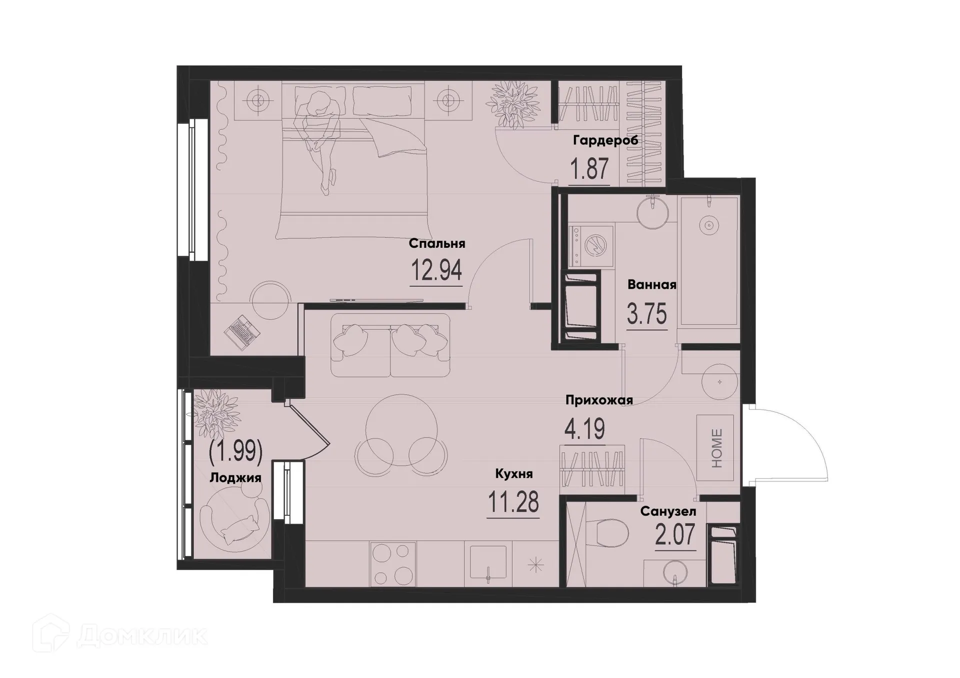 Планировка 1-комнатной квартиры 37.1 м² в ЖК ID Murino III (Ай ди Мурино III), г. Мурино — фото 1