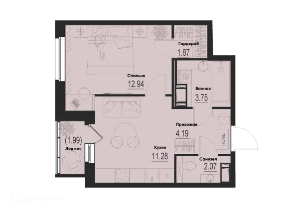 Планировка 1 комн. в ЖК ID Murino III (Ай ди Мурино III)