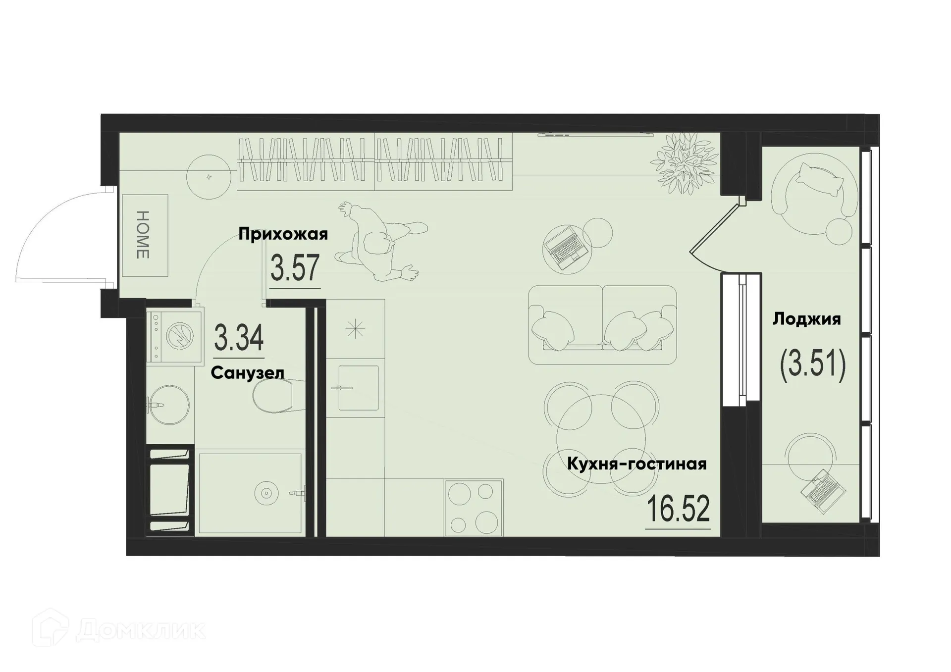 Планировка студии квартиры 25.19 м² в ЖК ID Murino III (Ай ди Мурино III), г. Мурино — фото 1