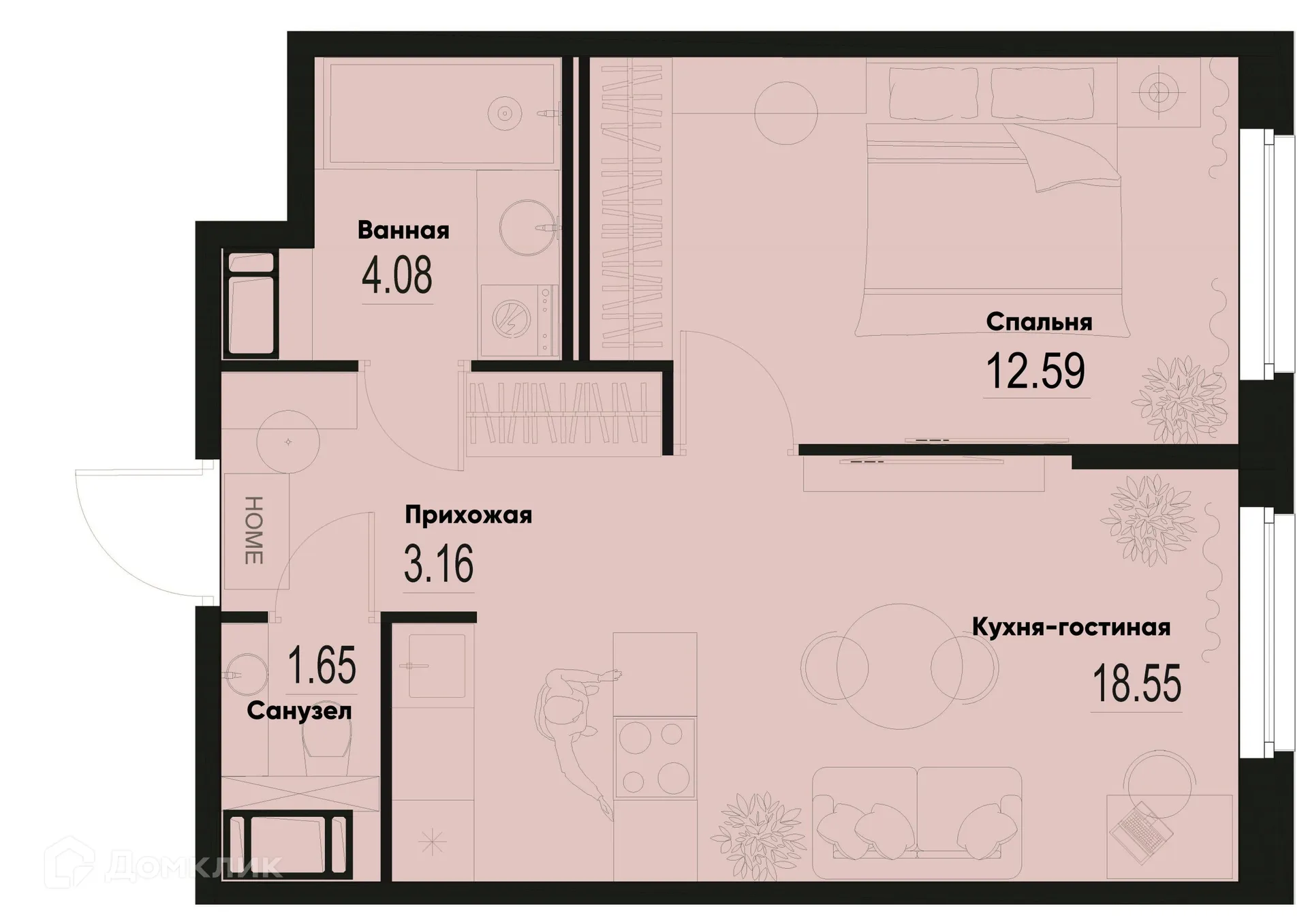 Планировка 1-комнатной квартиры 40.03 м² в ЖК ID Murino III (Ай ди Мурино III), г. Мурино — фото 1