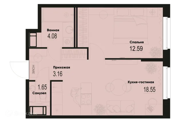 Планировка 1 комн. в ЖК ID Murino III (Ай ди Мурино III)