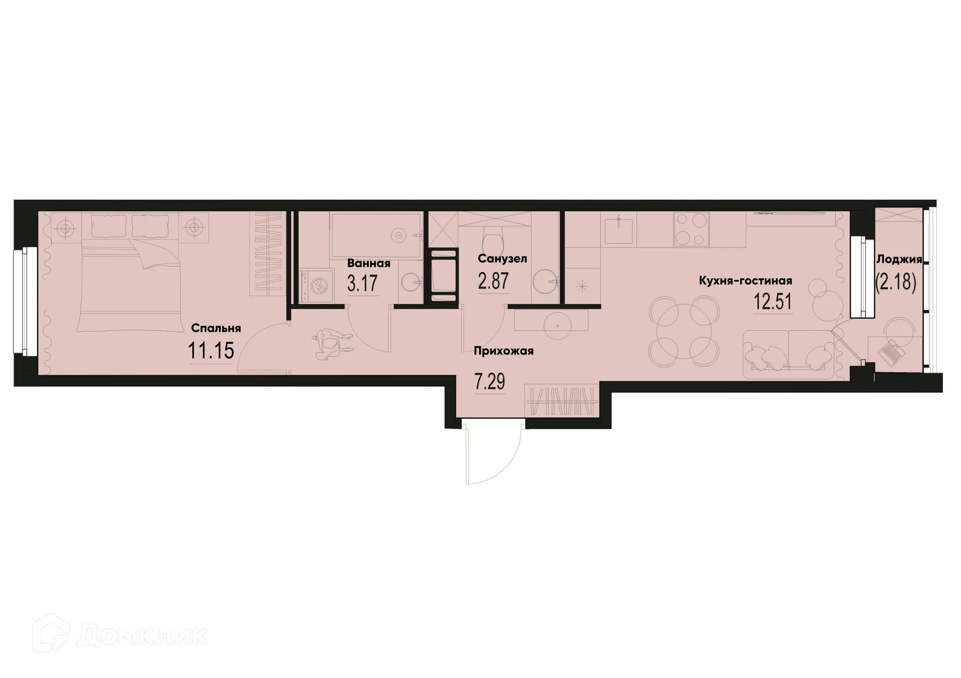 Планировка 1-комнатной квартиры 38.08 м² в ЖК ID Murino III (Ай ди Мурино III), г. Мурино — фото 1