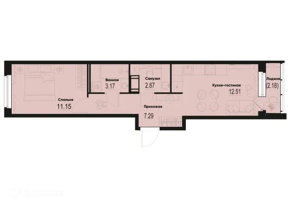 Планировка 1 комн. в ЖК ID Murino III (Ай ди Мурино III)