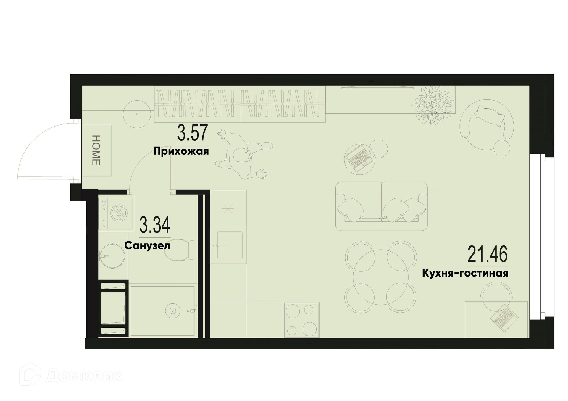 Планировка студии квартиры 28.37 м² в ЖК ID Murino III (Ай ди Мурино III), г. Мурино — фото 1