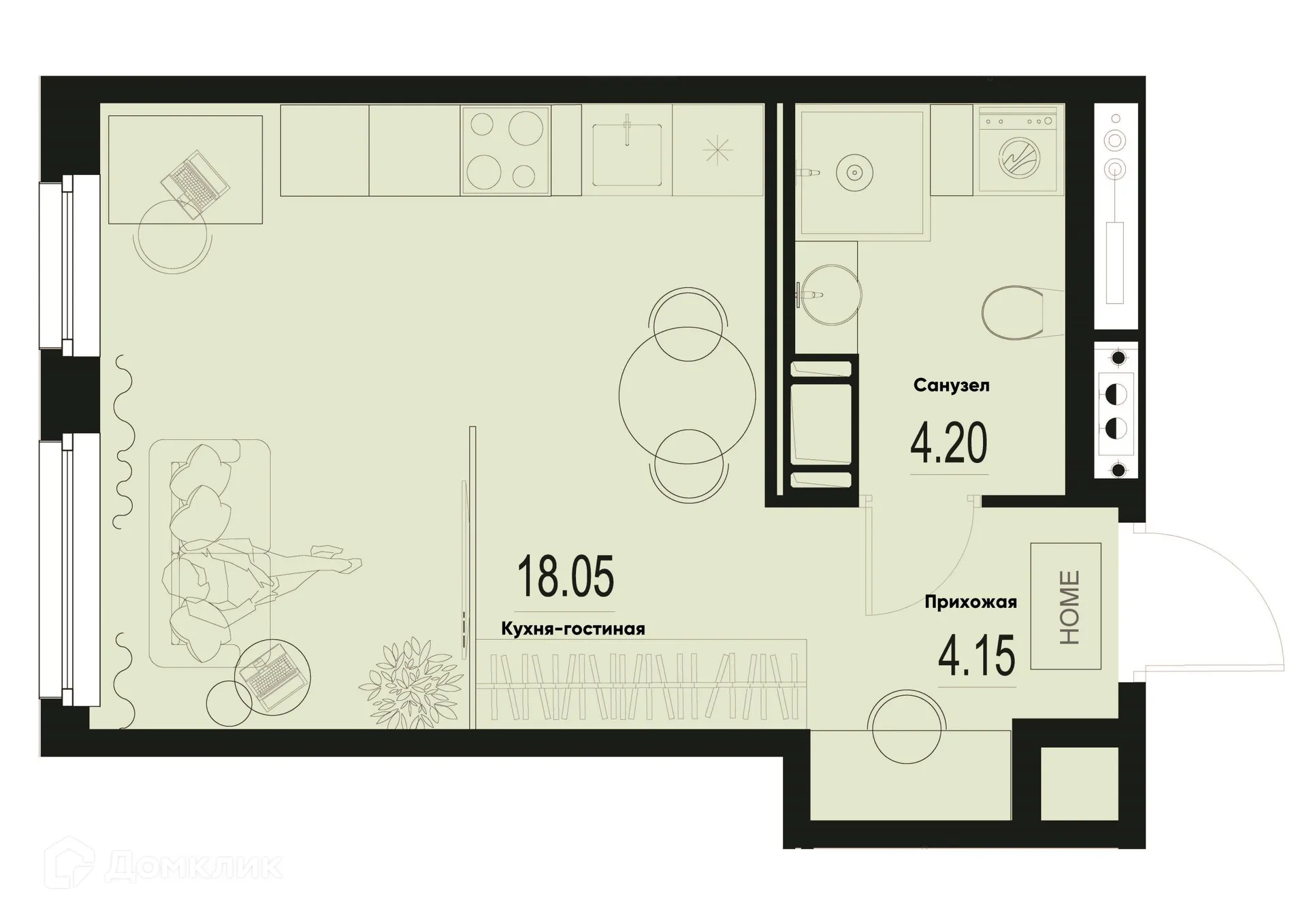 Планировка студии квартиры 26.4 м² в ЖК ID Murino III (Ай ди Мурино III), г. Мурино — фото 1