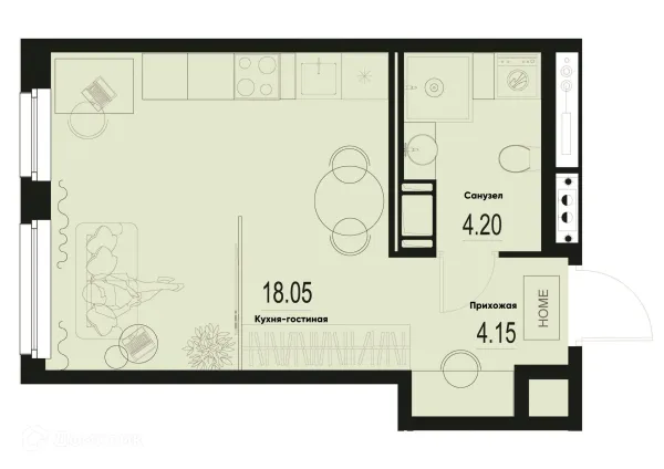 Планировка Студия в ЖК ID Murino III (Ай ди Мурино III)