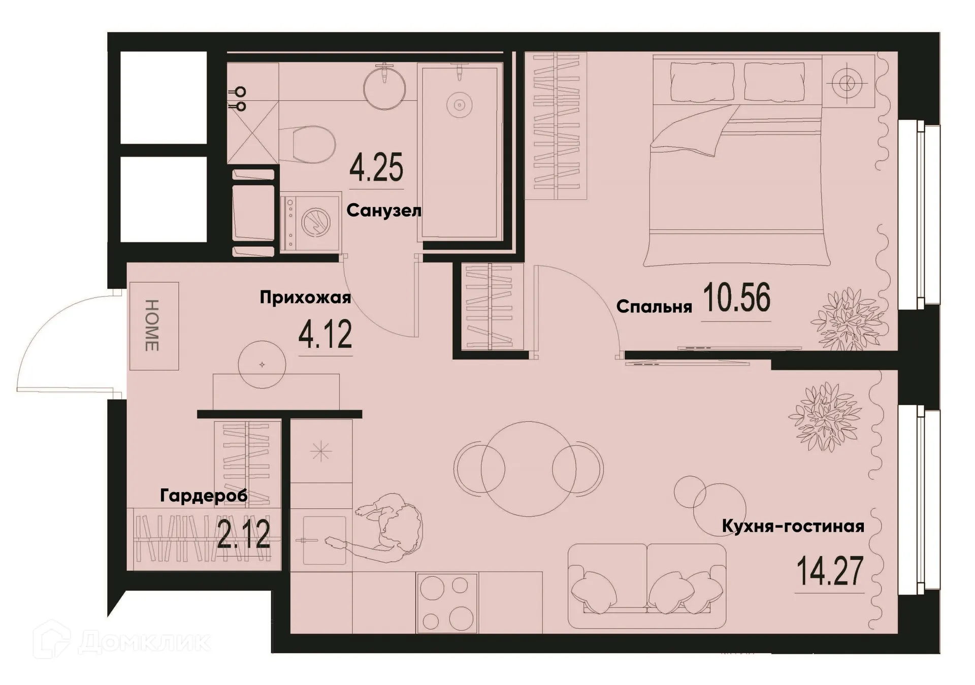 Планировка 1-комнатной квартиры 35.32 м² в ЖК ID Murino III (Ай ди Мурино III), г. Мурино — фото 1