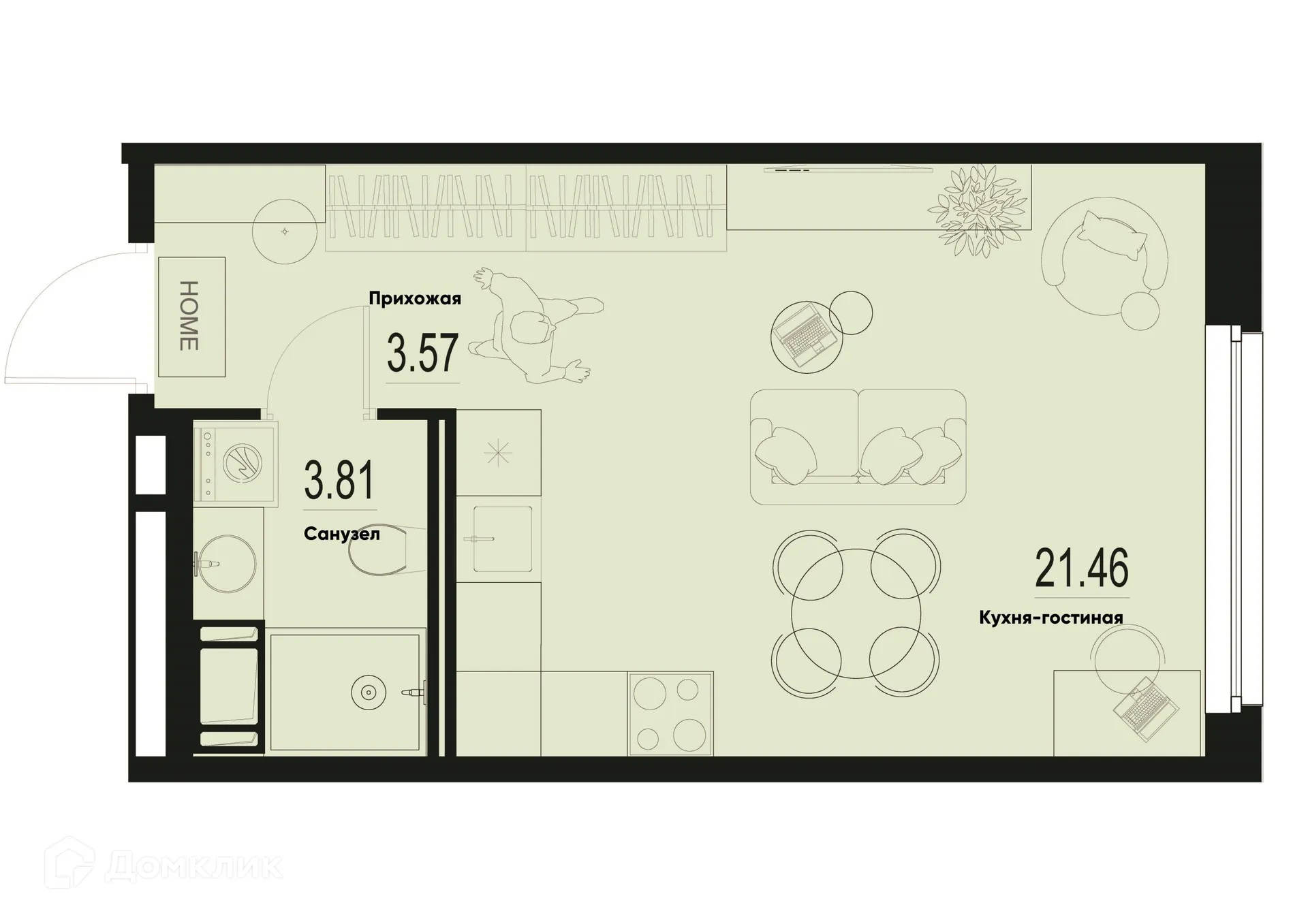 Планировка студии квартиры 28.84 м² в ЖК ID Murino III (Ай ди Мурино III), г. Мурино — фото 1