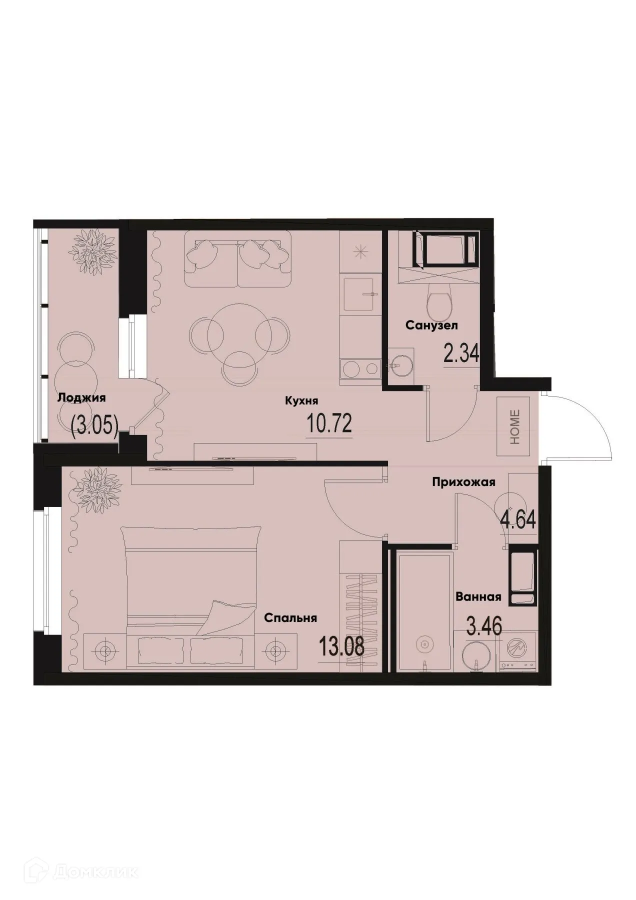 Планировка 1-комнатной квартиры 35.77 м² в ЖК ID Murino III (Ай ди Мурино III), г. Мурино — фото 1