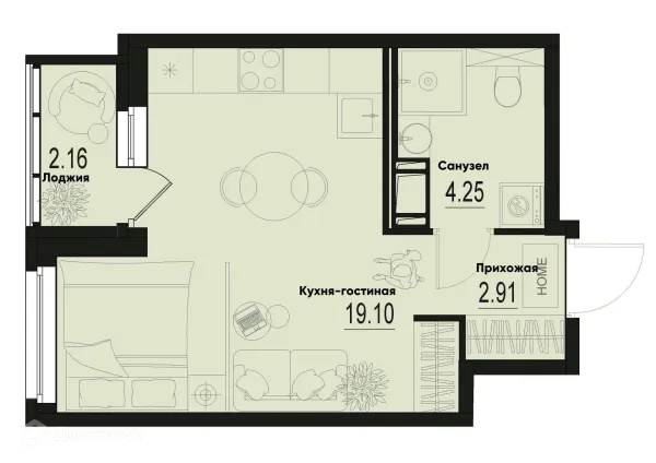 Планировка Студия в ЖК ID Murino III (Ай ди Мурино III)