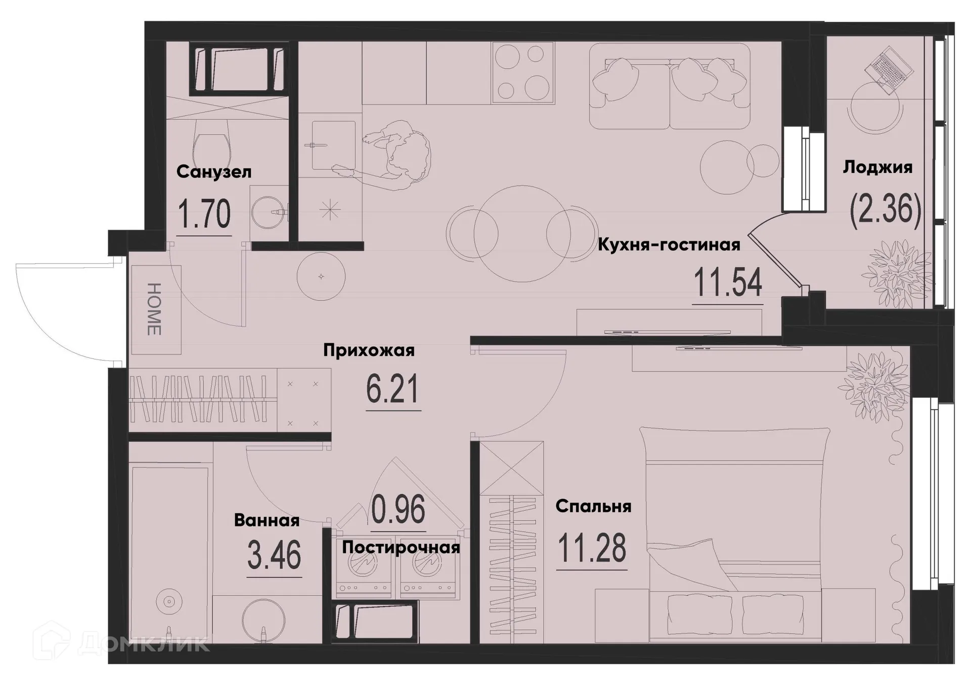 Планировка 1-комнатной квартиры 36.33 м² в ЖК ID Murino III (Ай ди Мурино III), г. Мурино — фото 1