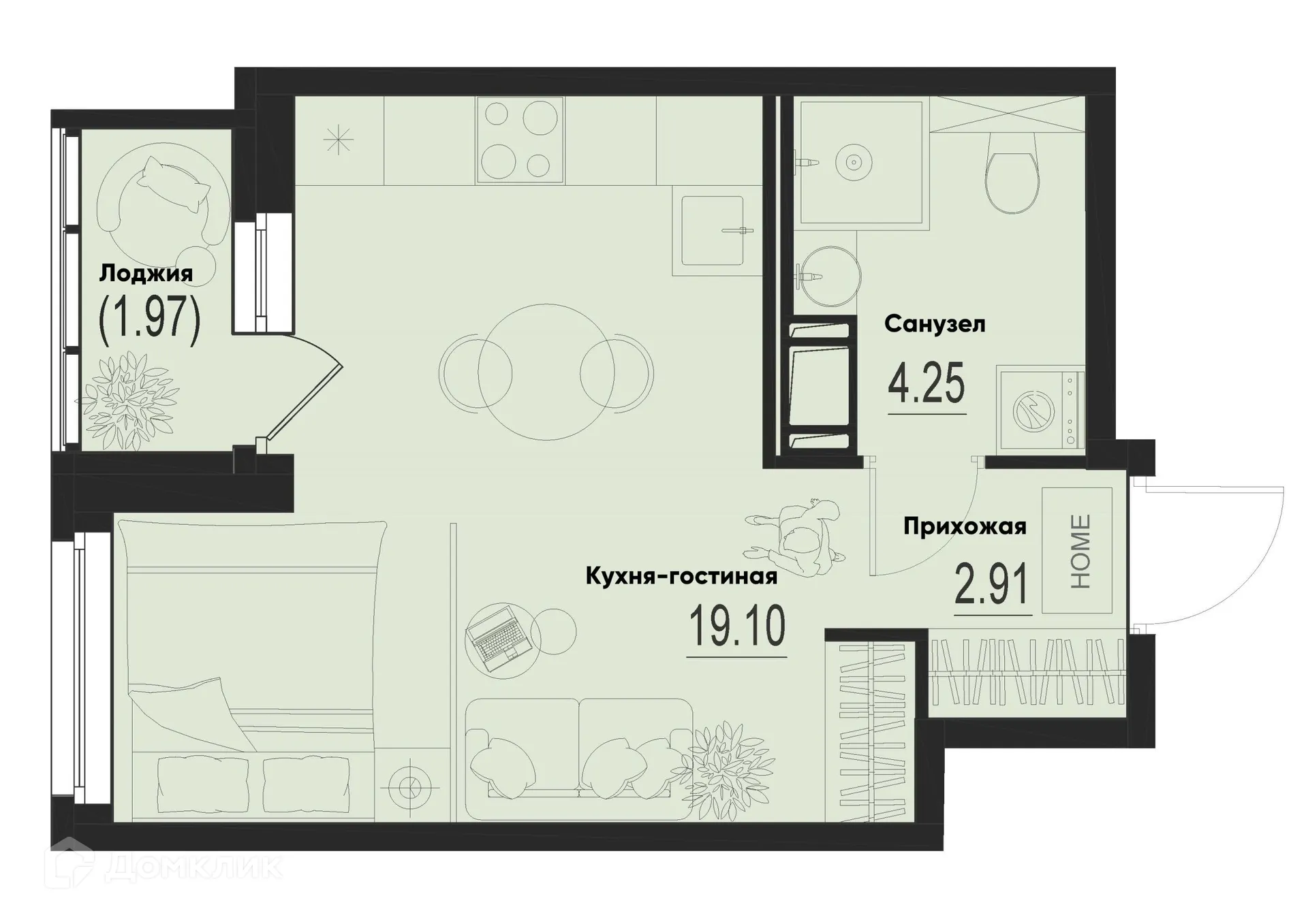 Планировка студии квартиры 27.24 м² в ЖК ID Murino III (Ай ди Мурино III), г. Мурино — фото 1