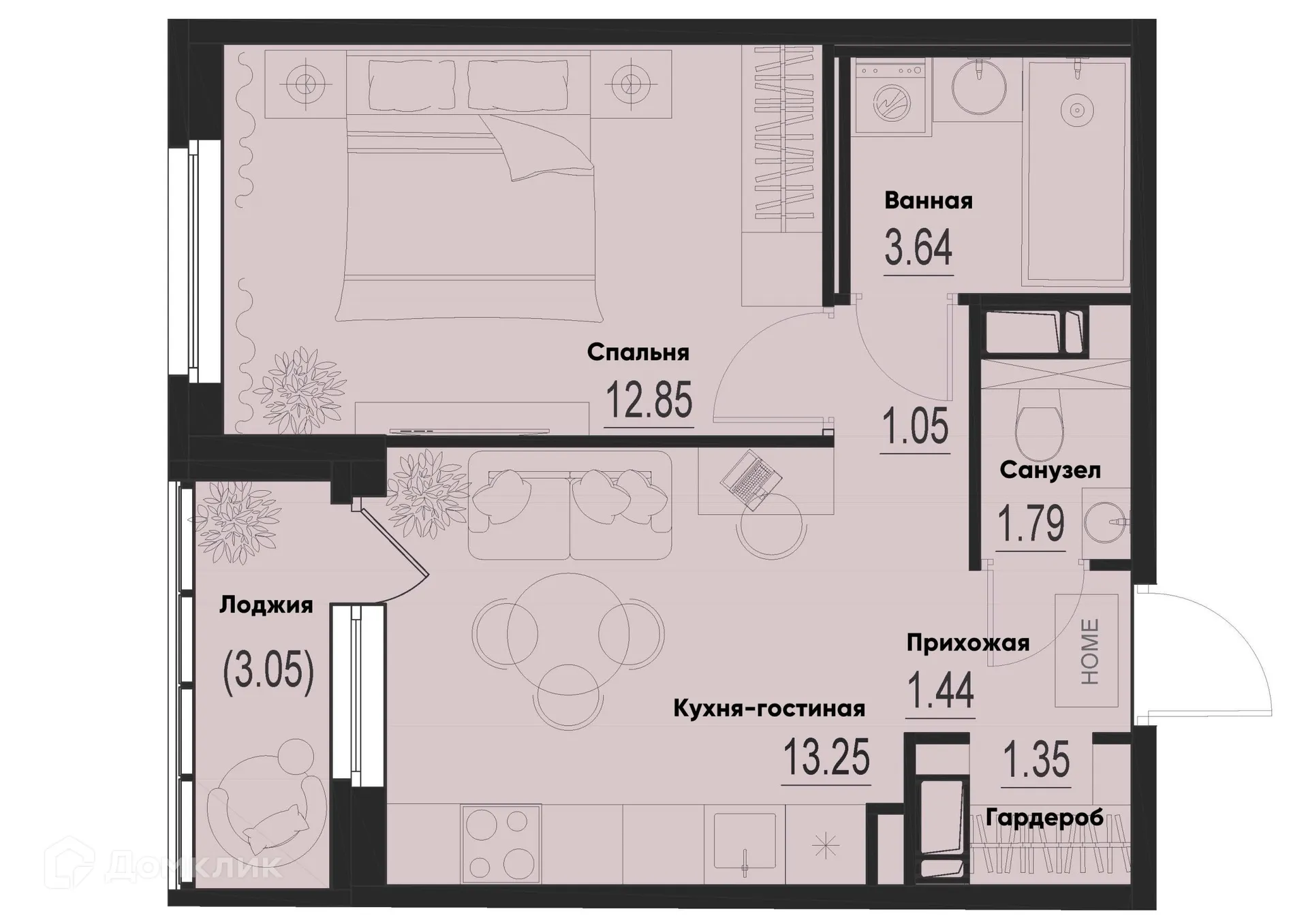 Планировка 1-комнатной квартиры 36.9 м² в ЖК ID Murino III (Ай ди Мурино III), г. Мурино — фото 1