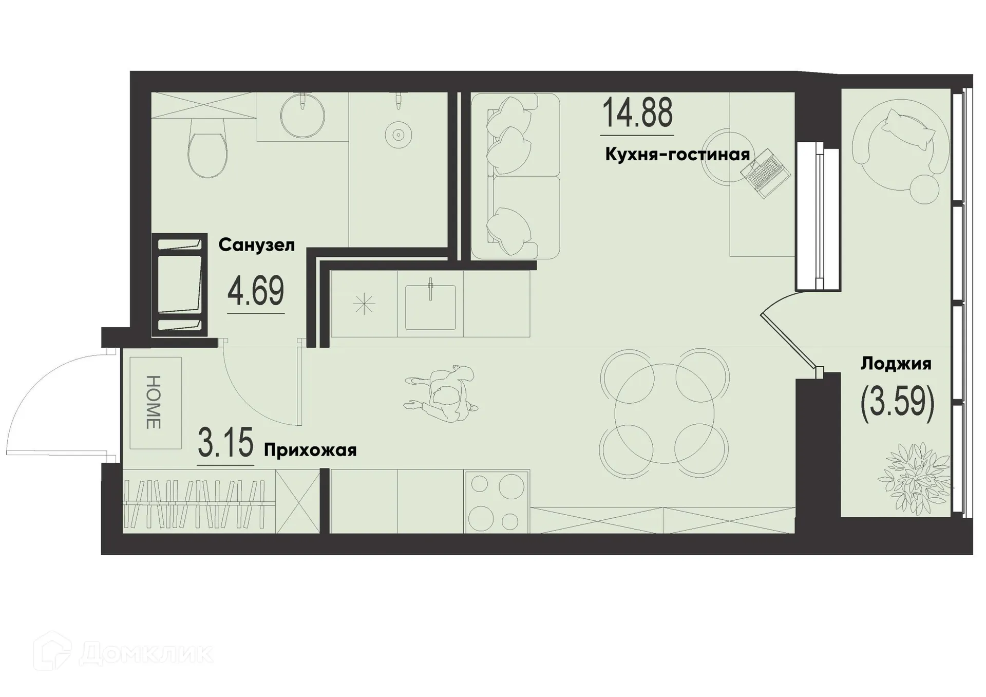 Планировка студии квартиры 24.51 м² в ЖК ID Murino III (Ай ди Мурино III), г. Мурино — фото 1