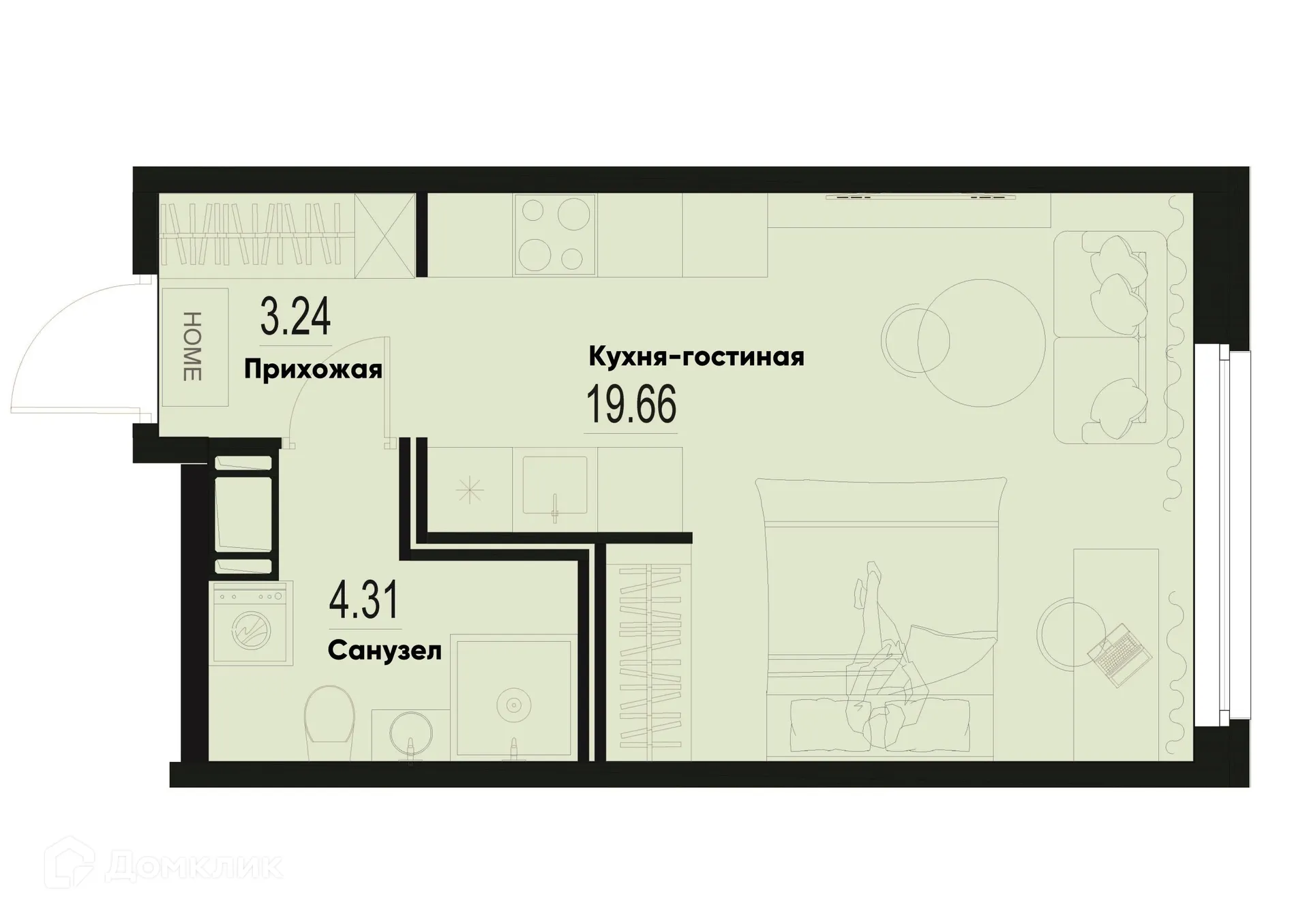 Планировка студии квартиры 27.21 м² в ЖК ID Murino III (Ай ди Мурино III), г. Мурино — фото 1