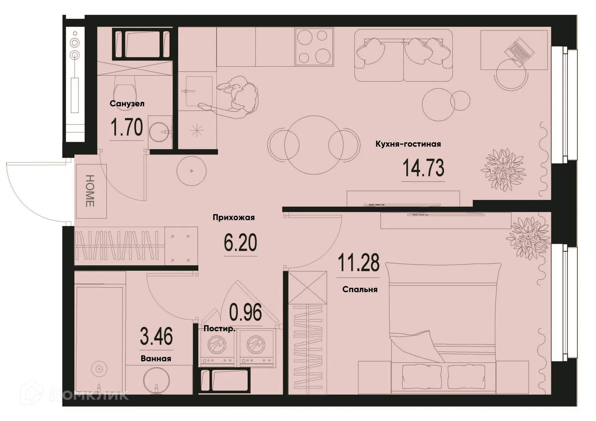 Планировка 1-комнатной квартиры 38.33 м² в ЖК ID Murino III (Ай ди Мурино III), г. Мурино — фото 1