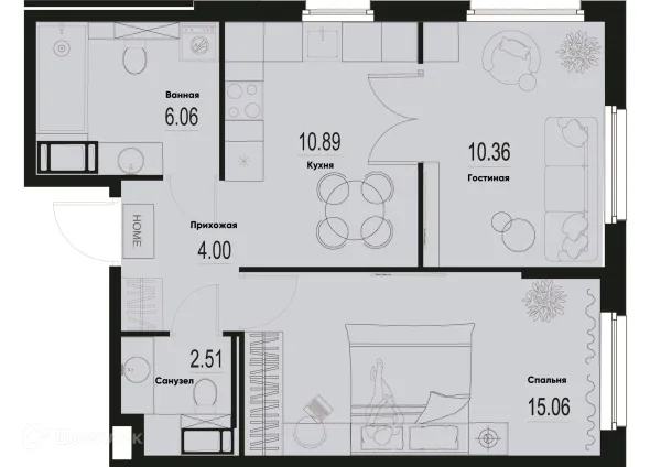 Планировка 2 комн. в ЖК ID Murino III (Ай ди Мурино III)