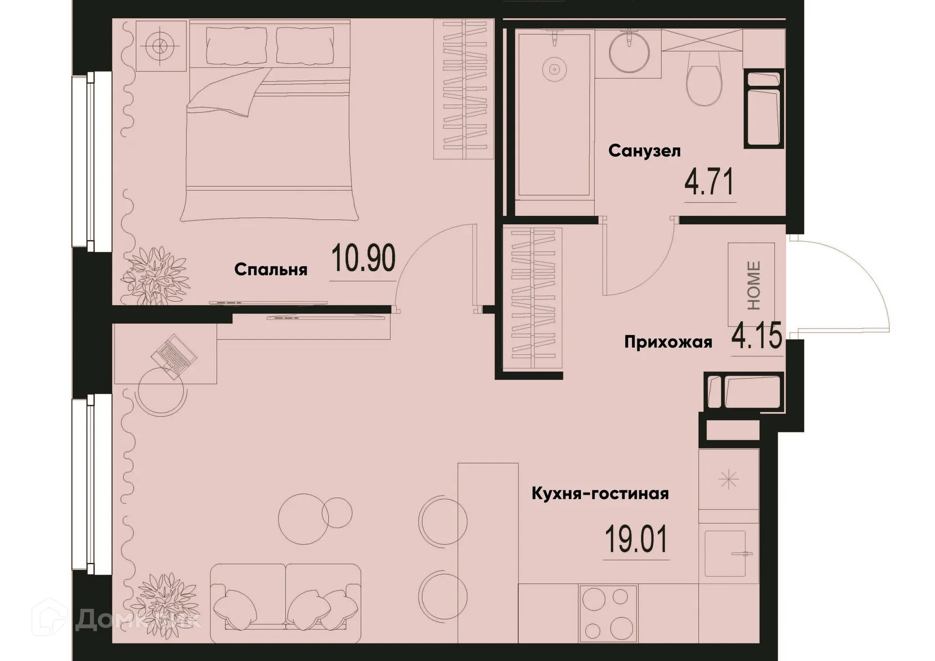 Планировка 1-комнатной квартиры 38.77 м² в ЖК ID Murino III (Ай ди Мурино III), г. Мурино — фото 1