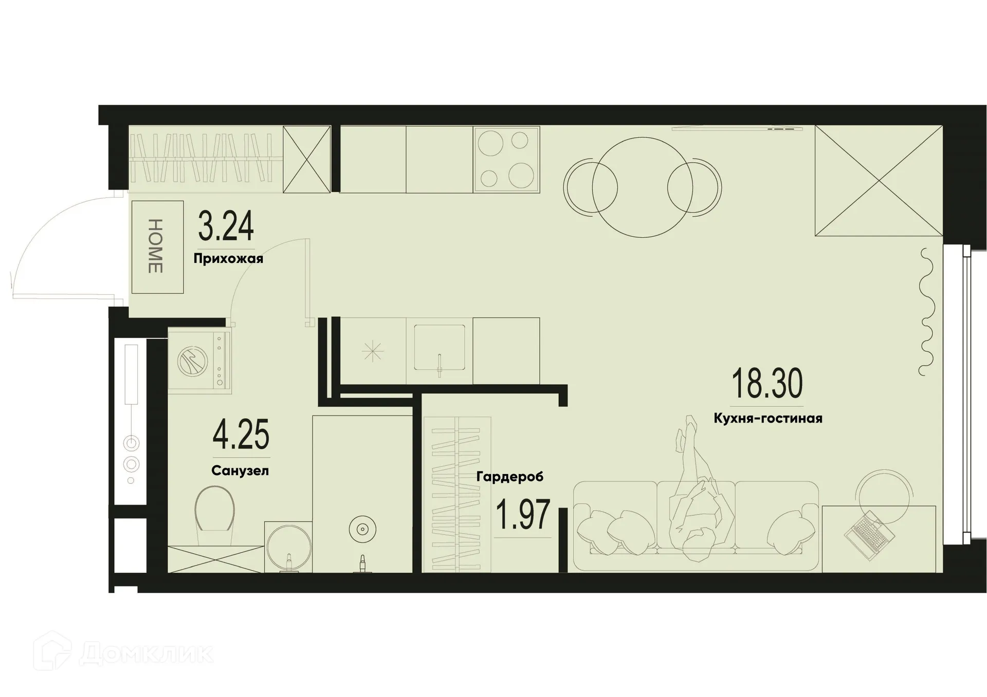 Планировка студии квартиры 27.76 м² в ЖК ID Murino III (Ай ди Мурино III), г. Мурино — фото 1