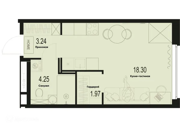 Планировка Студия в ЖК ID Murino III (Ай ди Мурино III)