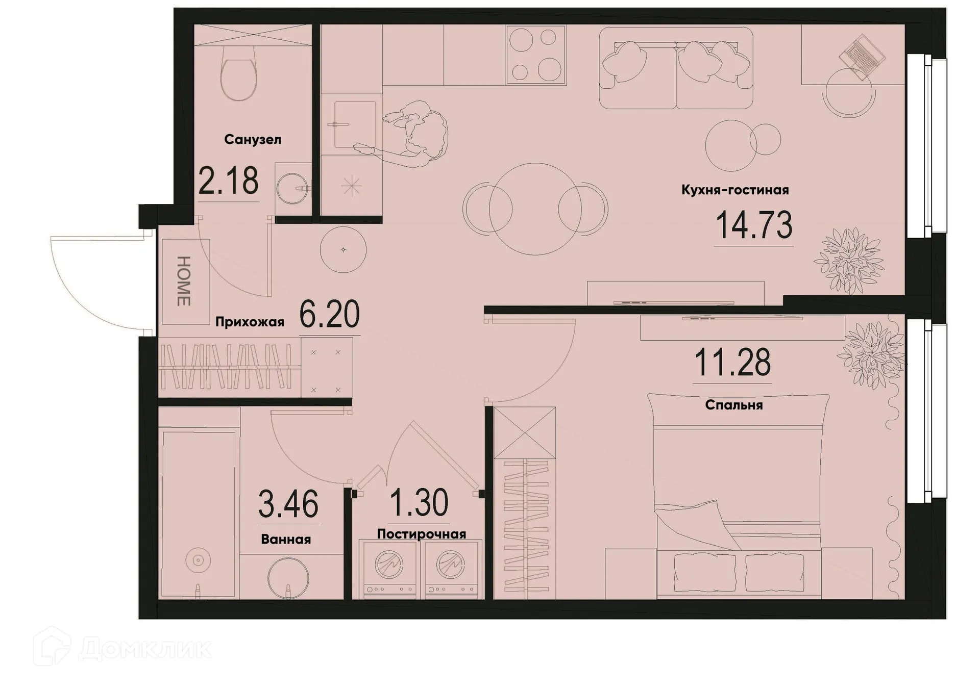 Планировка 1-комнатной квартиры 39.15 м² в ЖК ID Murino III (Ай ди Мурино III), г. Мурино — фото 1