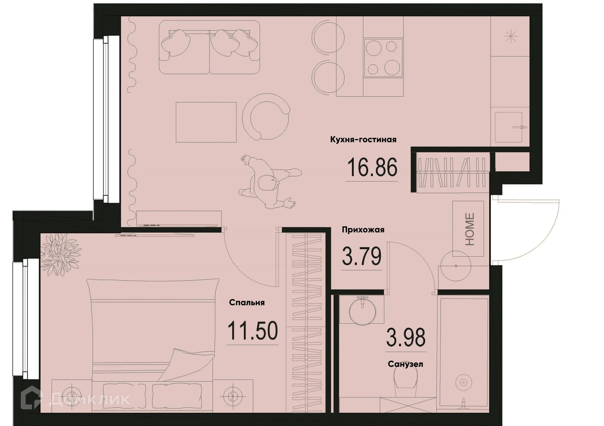 Планировка 1-комнатной квартиры 36.13 м² в ЖК ID Murino III (Ай ди Мурино III), г. Мурино — фото 1