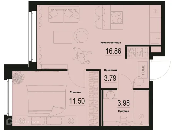 Планировка 1 комн. в ЖК ID Murino III (Ай ди Мурино III)