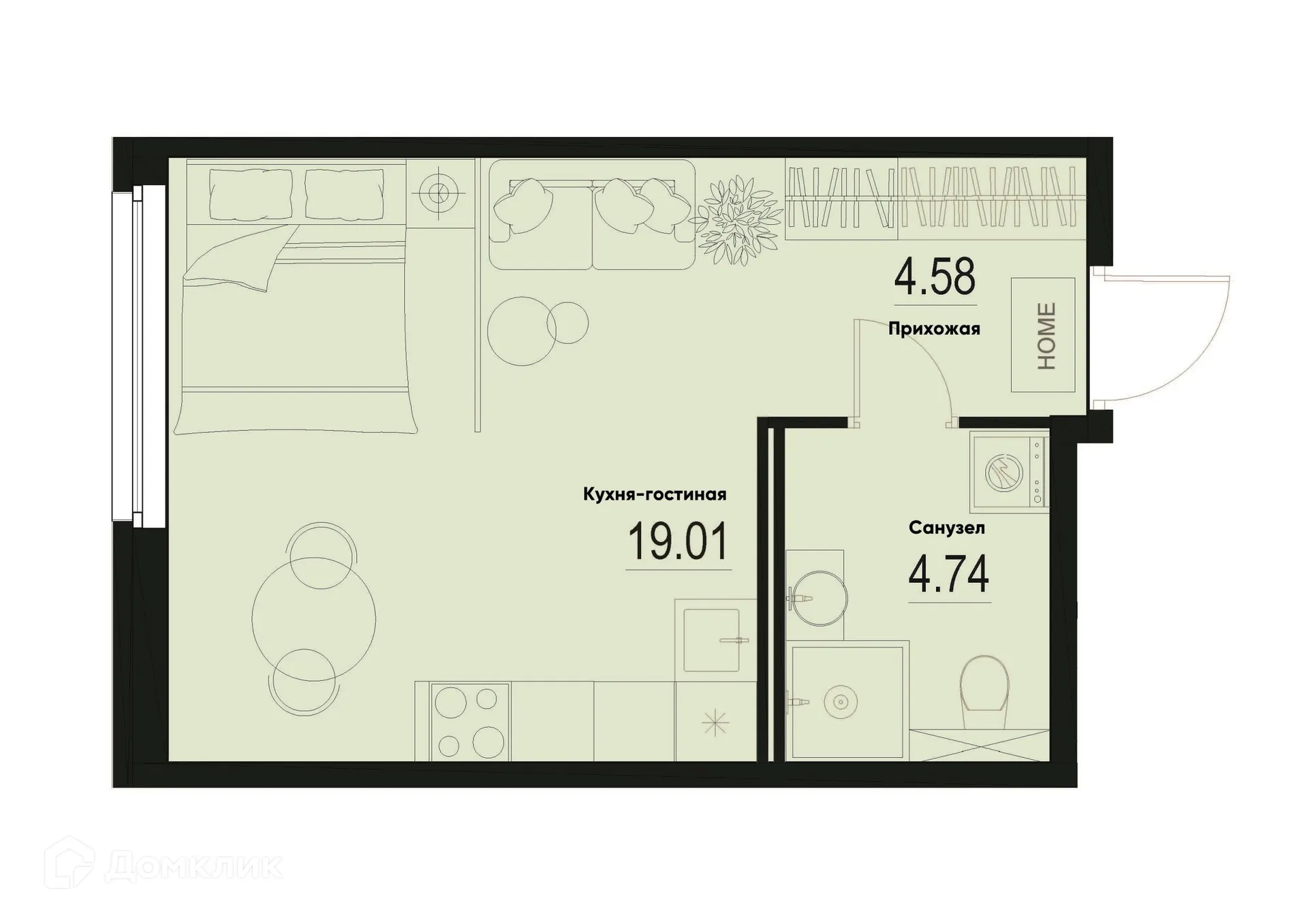 Планировка студии квартиры 28.33 м² в ЖК ID Murino III (Ай ди Мурино III), г. Мурино — фото 1