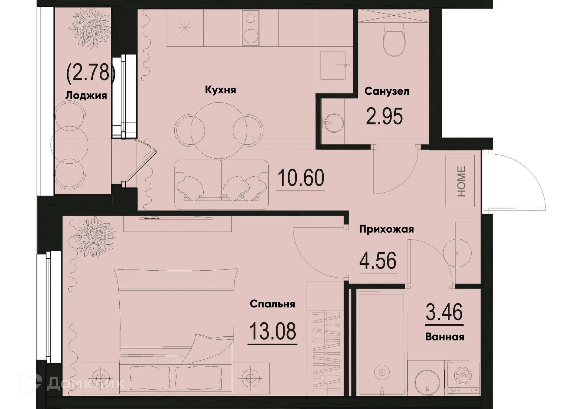 Планировка 1-комнатной квартиры 36.04 м² в ЖК ID Murino III (Ай ди Мурино III), г. Мурино — фото 1