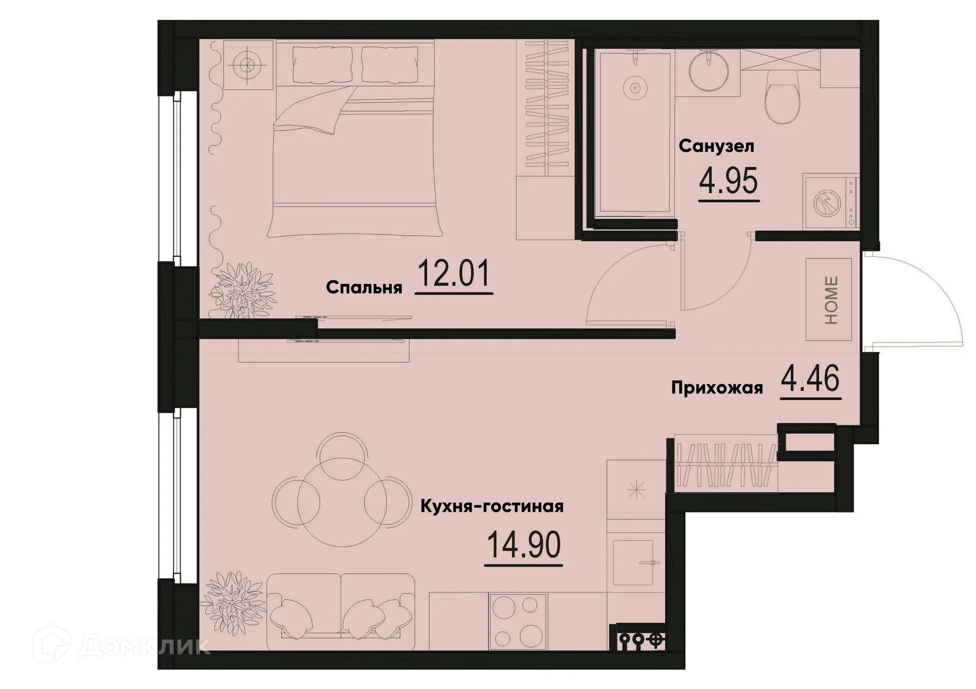 Планировка 1-комнатной квартиры 36.32 м² в ЖК ID Murino III (Ай ди Мурино III), г. Мурино — фото 1