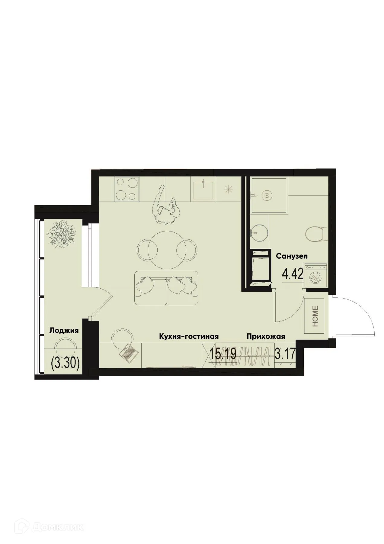 Планировка студии квартиры 24.43 м² в ЖК ID Murino III (Ай ди Мурино III), г. Мурино — фото 1