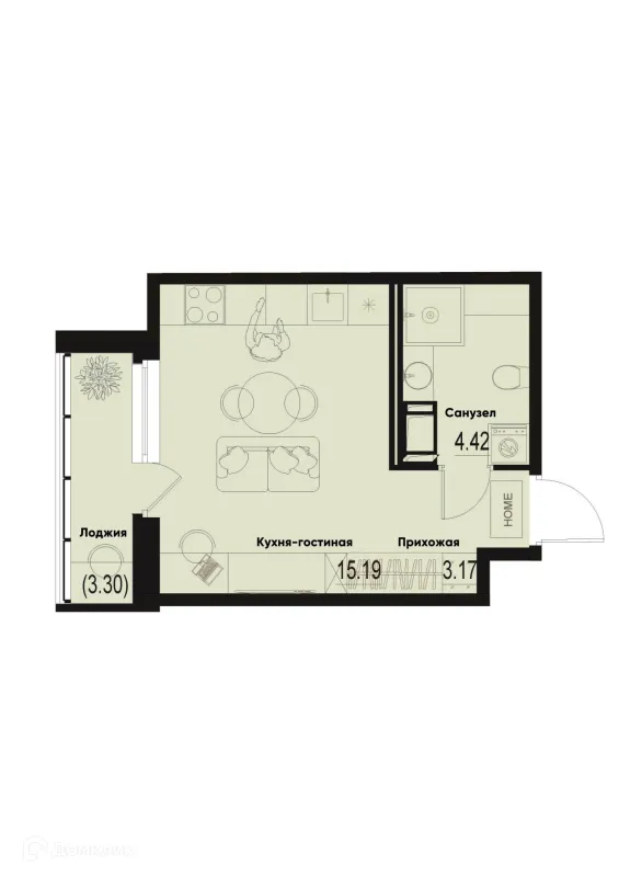 Планировка Студия в ЖК ID Murino III (Ай ди Мурино III)