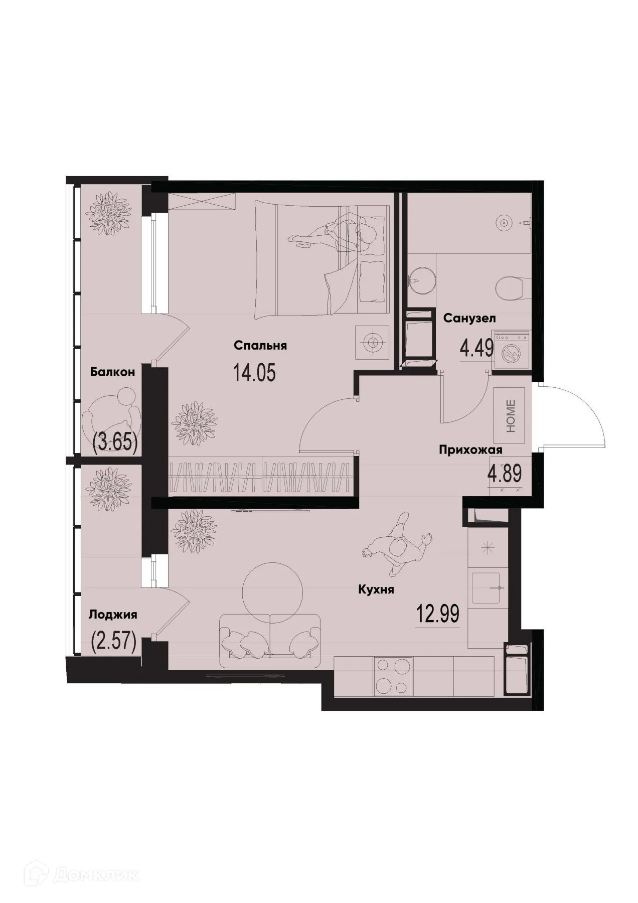 Планировка 1-комнатной квартиры 38.79 м² в ЖК ID Murino III (Ай ди Мурино III), г. Мурино — фото 1